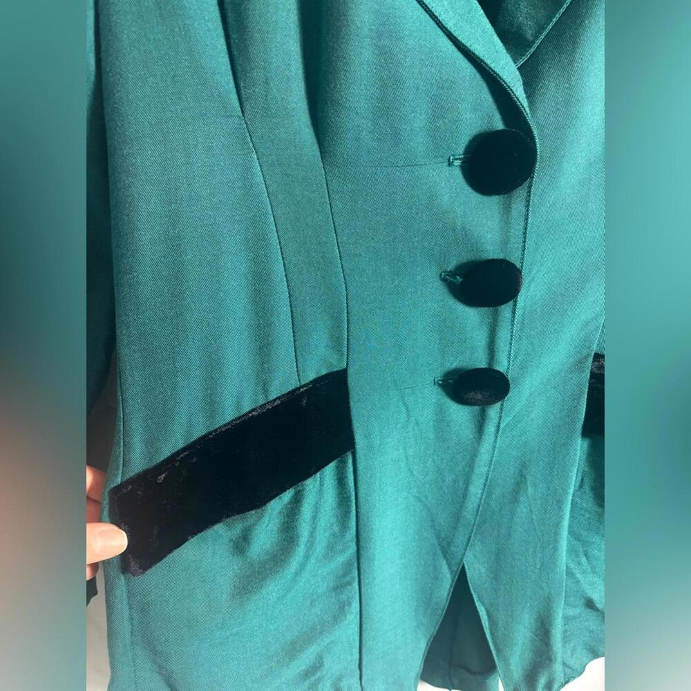 VTG 90s Teal+Black Velvet Structured Blazer and Pencil Skirt Set Size S - Picture 5 of 15